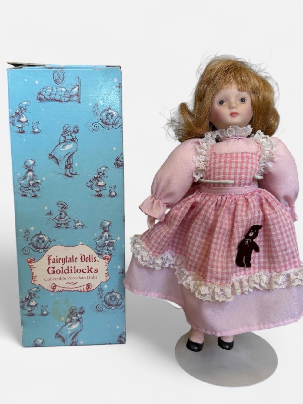 Vintage Russ Goldilocks Porcelain Doll 7.5” original box & stand